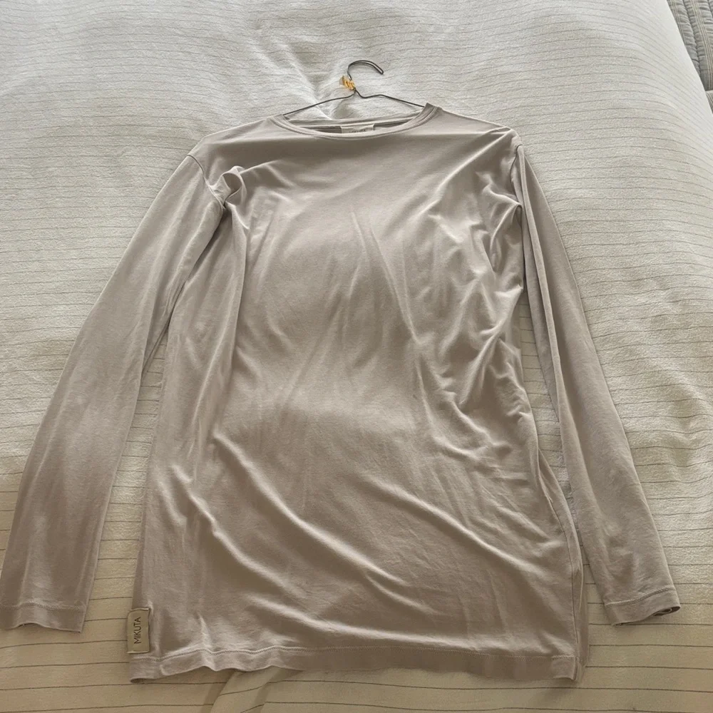 Casual Long  Sleeve Ruched Mini MIKUTA Dress - Light Grey - Picture 2 of 3